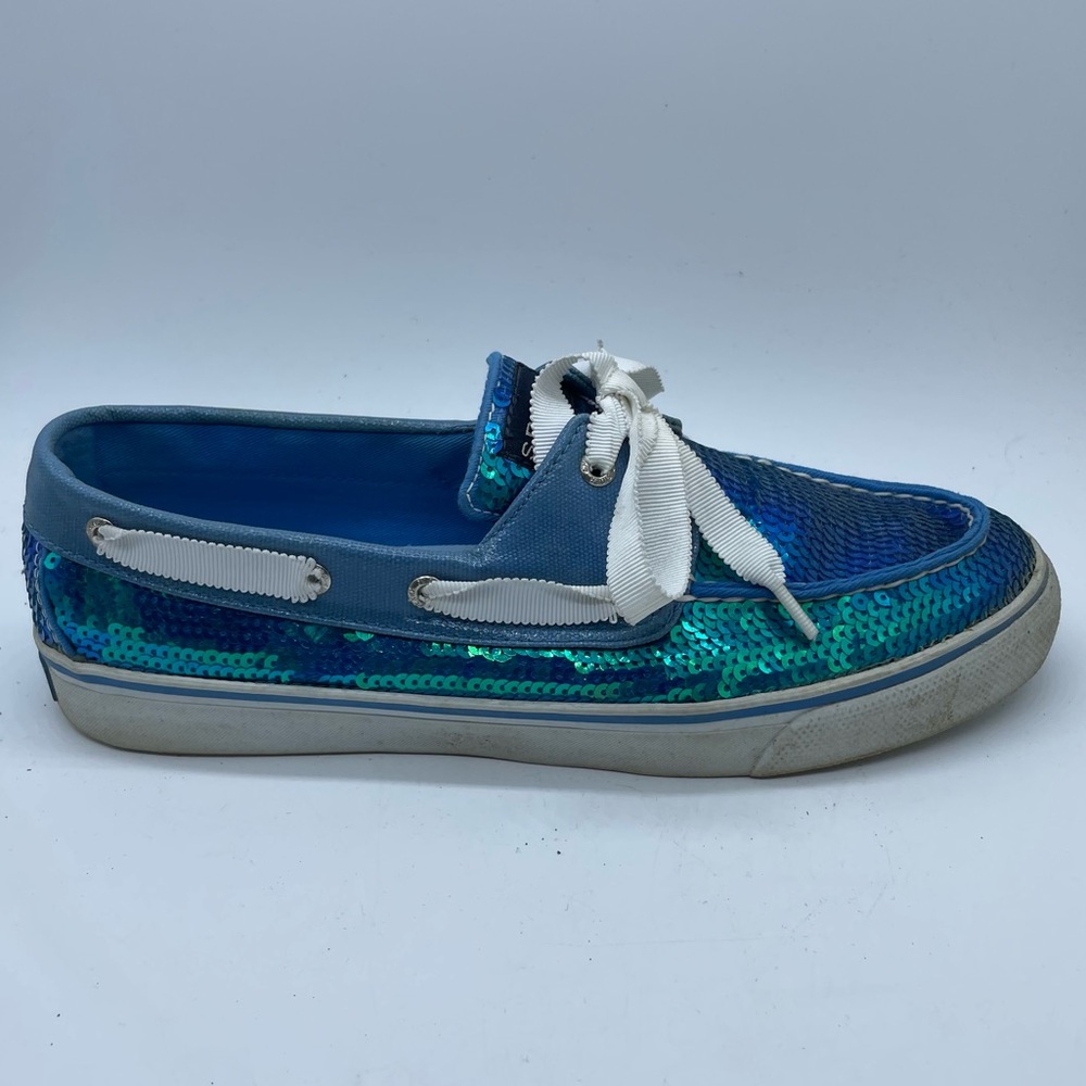 Sperry Bahama Top-Sider Loafer Iridescent Blue Sequin Boat Shoe Women's Size 9